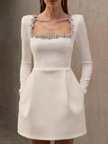 Dadizhimu Early Autumn New Square Collar Nail Beads French Dress Dress Women's Commuting Dress