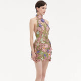 Dadizhimu Exquisite Embroidery Sexy Perspective Sleeveless Short Dress Elegant Temperament Party Dinner Dress