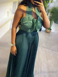 Dadizhimu Two-Piece Set 2025 New Fashion Hanging Neck High-End Feel Top + Folded Casual Design Trousers