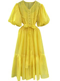 Dadizhimu Bubble Sleeves With A Thin And Lean Color Dress 2025 New Fold Design Long Dress Woman