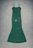 Dadizhimu Sexy Niche Brand Water Drill Slings Appear Thin Dress Black Apricot Long Dress Birthday Fishtail Dress