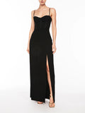 Dadizhimu Style Dress 2025 New Temperament Pure Color Folding Open Fork Design Sexy Long Dress