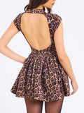 Dadizhimu Women's High-End Party Dress Sexy Leopard Thigh Dress Girl Sweet Spicy Style A Dress