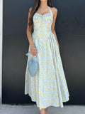 Dadizhimu Sexy Women's Broken Flowers Hanging Neck Dress Spring And Summer Women's High-End Feeling Body Out-Back Resort Style Long Skirt