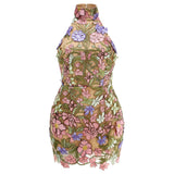 Dadizhimu Exquisite Embroidery Sexy Perspective Sleeveless Short Dress Elegant Temperament Party Dinner Dress