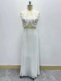 Dadizhimu Elegant Wind Two Sets 2025 New Chest Hanging Neck Loaf Side Top + High Waist Pressure Folded Skirt Dress