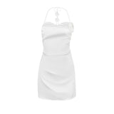 Dadizhimu Net Red Women's Sexy Hanging Neck Babes Open Back Small Dress Pure Lusty White Dress