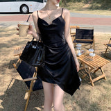 Dadizhimu Design Dating Small White Dress Imitation Acetic Acid Luster Irregular Sling Sexy Dress Skirt Short Skirt