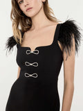 Dadizhimu Dress Square Collar Dress Elegant Bow Feathers Sleeveless Bandage Sexy Dress