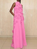 Dadizhimu Elegant Style And Sleeveless Solid Dress 2025 New Three-Dimensional Flower Collage Design Long Dress