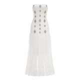 Dadizhimu White Sexy Decorative Diamond Mesh Spong Pont High-End Women's Breast-Wear Dress Dress