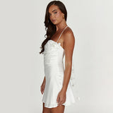 Dadizhimu Net Red Women's Sexy Hanging Neck Babes Open Back Small Dress Pure Lusty White Dress