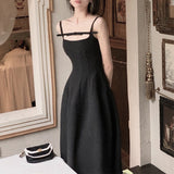 Dadizhimu Black Sling Bow Dress Female Summer French Design Small Small Long Dress