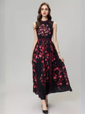 Dadizhimu 2024 New Red Vintage Print Stud Vest Black Dress Dress Dress Woman