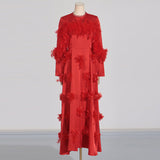 Dadizhimu Elegant Dress 2025 Spring New Splicing Feather Flower Temperament Slim Slim Dress Dress Woman
