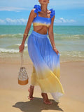 Dadizhimu Holiday Wind Two-Piece Set Of 2025 Spring New Fashion Gradient Short Vest Waist Thin Half Skirt Suit Woman