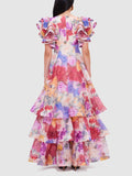 Dadizhimu Heavy Industry V-Neck Dress Dress Dress 2025 New Design-Sensitive Lotus Leaf Sleeve Long Dress