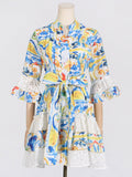 Dadizhimu Temperament Seaside Resort Style Collar Skirt 2025 New Design Printing Collar Collar Dress Woman