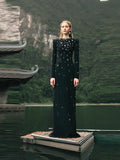 Dadizhimu Star Temperament Elegant Heavy Industry Nails And Studded Long Sleeve Dress With Long Sleeve Dress