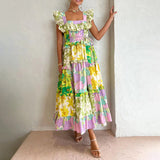Dadizhimu New Fashion Lotus Leaf Side Sexy Word Collar Design Print Waist Slim Dress Dress Women Summer