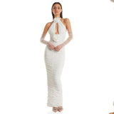 Dadizhimu Sexy Body Hanging Neck Dress Women Party Wearing Pearl Gloves Design Boutique Dress