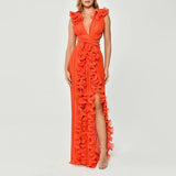 Dadizhimu Temperament Dress 2025 New V-Necked Folding Lotus Leaves Side Waist High-End Thin Dress Women's Summer