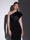 Dadizhimu Women's Dress Slanted Shoulder-Sling Banded Evening Dress