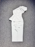 Dadizhimu Women's Dress One Shoulder Lotus Side Tight Fashion Long Dress Sexy Open Bandid Dress