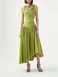 Dadizhimu Two-Piece Set 2025 Summer New Sexy Wrapped Breast Shirt + Folded Waist Half-Dressed Woman