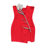 Dadizhimu Light Luxury Heavy Industry Deep V Brush With Bra Banding Dress Sexy Fork And Shoulderless Skirt