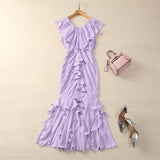 Dadizhimu New Short-Sleeved Lotle Side New Spring And Summer 2024 Body-In-En-Brician Elegant Folded Fish Tail Mid-Long Dress Dress