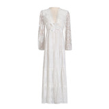 Dadizhimu Temperament Sexy Geider Dress 2025 New V-Neck Embroidery Flower Design Senior Feeling Long Dress Woman