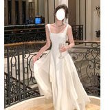 Dadizhimu White Sling Dress Woman's New Niche Design Ballet Long Skirt Banquet Evening Dress Dress
