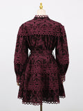Dadizhimu Retro 2025 Spring New Fashion Niche Print Hollow Lace Heavyweight Dress Women's High Sense