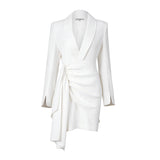 Dadizhimu A White V-Neck Banquet French Famous Style Dress Girded Long Sleeve Skirt