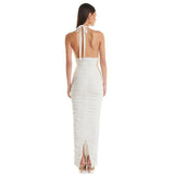 Dadizhimu Sexy Body Hanging Neck Dress Women Party Wearing Pearl Gloves Design Boutique Dress