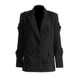 Dadizhimu Feng 2025 Summer New Suit Collar Top Coat + Micro-Raxis Three-Dimensional Flower Suit Woman
