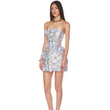 Dadizhimu Embroidered Three-Dimensional Flower Dress With Short Skirt Sexy Breast-Wearing Dress Light Luxury Dinner Dress