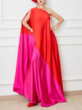 Dadizhimu Wind Loose Meatshade Oblique Shoulder Dress 2025 New Personality Splicing Bump Design Long Dress Women's Summer