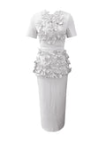 Dadizhimu Famous Wind 2025 Spring New Light Luxury Heavy Industry Splicing Flowers Short Sleeve Top Dress Suit Female Tide