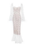 Dadizhimu Sexy Babes Lace Long-Sleeved Dress Pure Style Style Show Backpack Hip Fishtail Long Dress