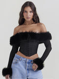 Dadizhimu And Winter New Hottie Fashion Collar A Word Shoulder Fish Bone Long Sleeves Short-Term Dress Women's Clothing