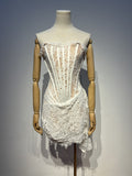 Dadizhimu Girls Bosom Sexy Dress Elegant Temperament Fish Bone Girded Irregular Lace Skirt