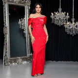 Dadizhimu Women Thin Dress Dress Dress Water-Drilled Shoulder Elegant Temperament Banded Evening Dress