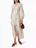 Dadizhimu Vintage Court Style Dress 2025 New Long Sleeved Collar Print Design High Waist Single-Reply Dresses