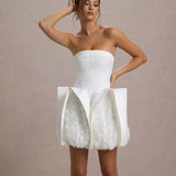 Dadizhimu High-End Sexy White Brae Skirt Women's Pendulum Decor U-Shaped Floral Dress