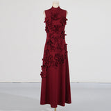 Dadizhimu Elegant Style And Sleeveless Solid Dress 2025 New Three-Dimensional Flower Collage Design Long Dress