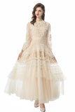 Dadizhimu 2024 New Round-Necked Long-Sleeved Embroidered Lace Flower Yarn Heavy Industry Dress Dress Woman