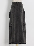 Dadizhimu Street Wind 2025 Summer New High-Waist Long Straight Before The Open Design Denim Pure Color Female Skirt