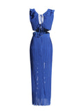 Dadizhimu Temperament Dress 2025 New V-Necked Folding Lotus Leaves Side Waist High-End Thin Dress Women's Summer